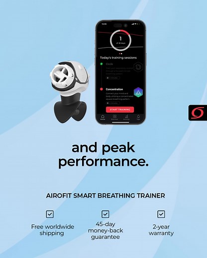 Discover Airofit: the smart breathing trainer designed to elevate your well-being and performance. Boost endurance and energy with just 5-10 minutes of targeted exercises. Join 150,000 users who’ve seen a 15% average improvement in lung capacity. Easy to use, Airofit connects with our app to track progress and train anywhere. Let's breathe better, together. 🌿✨ | Airofit Sports