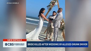 Police say the suspected drunk driver accused of plowing into newlyweds, killing the bride just hours after their wedding and seriously injuring the groom, smelled of alcohol but refused a field sobriety test. | CBS Evening News