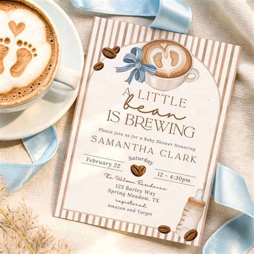 A Little Bean is Brewing Baby Shower Invitation Set: Boy Cafe Bebe Coffee Bean (digital Download) - Etsy