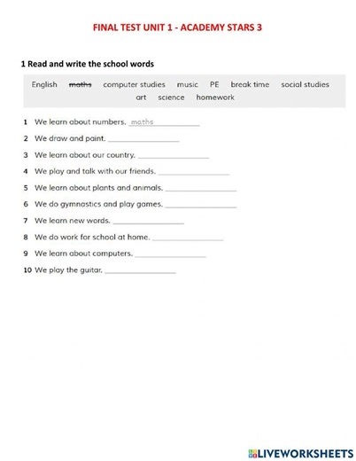 Academy Stars 3 - Unit 1 worksheet