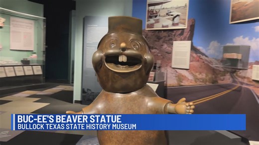 Why is a Buc-ee’s beaver statue on display at the Bullock Texas State History Museum?