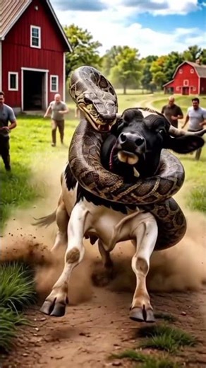 Giant python vs cow belonging to a village resident in the USA #viralshorts #animals
