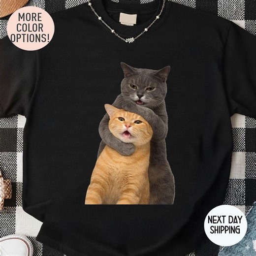 Funny Meme Gray Cat Standing Upright Wrapping Light Orange Cat T-shirt, Fighting Cat Memes Shirt, Valentine's Day Shirt, Cat Lover Tee - Etsy