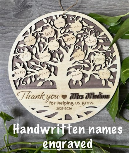 Teacher Appreciation Gift, Personalized Teacher Gift, Apple Tree Sign With Students Names, Handwriting Engraved Wood Sign - Etsy