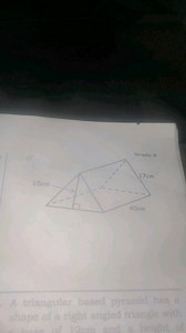 15cmGrade 917cm40cmA triangular based pyramid has ashape o... | Filo