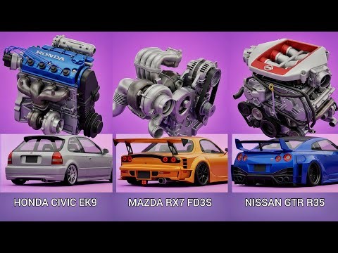 CRAZIEST ENGINE SWAP (CIVIC D16) RX7 13B NISSAN GTR) ANAMATION
