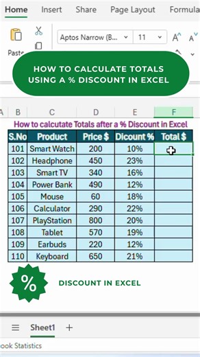 How to Calculate Total Using % Discount in Excel Today