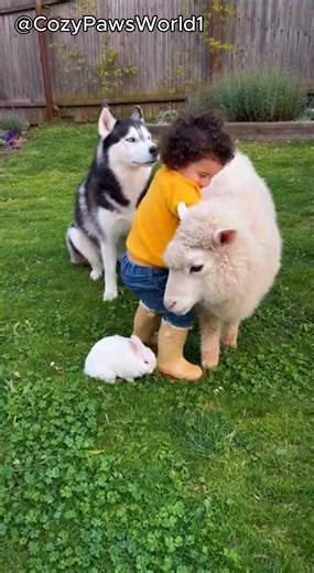 7.3K views · 84 reactions | Sweetest Kiss for the Little Sheep!  (Husky Watches) 梁 #CuteBaby #Sheep #Husky #Bunny #Heartwarming #Animals #Wholesome #BackyardVibes #CuteMoments #AnimalLover #PureInnocence | Cozy Paws World | Facebook
