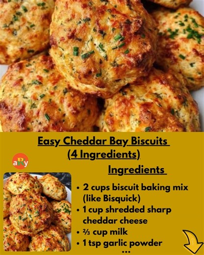 6.3K views · 27 reactions | Golden, cheesy, garlicky perfection—these are the biscuits that vanish before the plate hits the table 龍燎 And the best part? Just 4 simple ingredients! Easy Cheddar Bay Biscuits (4 Ingredients) #cheddarbiscuits #4ingredientrecipes #easybaking #garliccheese #biscuitlove #quickcomfortfood | Allrecipeasy | Facebook