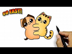 How To Draw Cat And Dog | Cute Animals Drawing Easy - Videos For Kids
