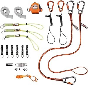 Tool Tethering Kit for Concrete Finisher, Includes Tool Lanyards and Attachments for Power Grinders and Trowels, Ergodyne Squids 3184