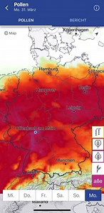 15K views · 90 reactions | Wie sieht die #Pollenvorhersage für die kommenden Tage aus? Die DWD-WetterApp verrät es in der Vollversion: Durchatmen ist für Allergiegeplagte am ehesten noch heute drin… 蠟 Mehr dazu:  https://www.dwd.de/DE/klimaumwelt/aktuelle_meldungen/250303/pollflugvorhersage_warnwetter.html | Deutscher Wetterdienst | Facebook