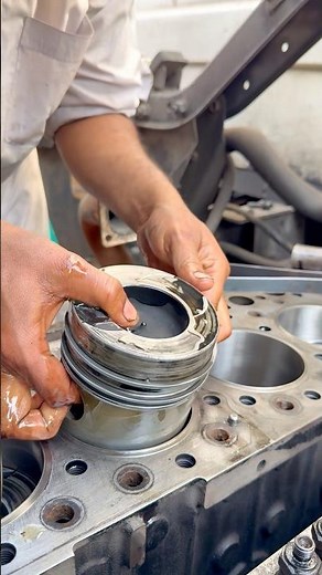 Cummins Engine Head Piston Installation #shortsfeed #cylinderhead #piston #fitting #foryou #skills