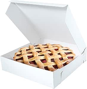 Cake S.O.S 10x10x2 1/2 inches White Pie box, Premium Bakery Boxes, One piece, Perfect for packaging and selling pies, donuts, cookies, and muffins 50 ct.