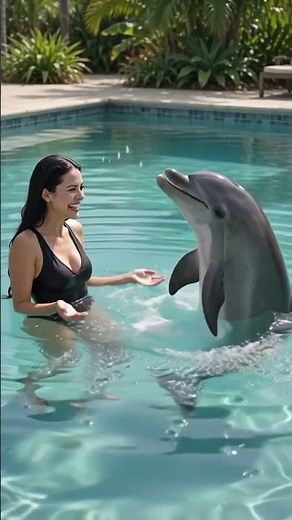 Dolphin Meets Girl in Swimming Pool 🐬💙 Amazing & Heartwarming Moment #Shorts