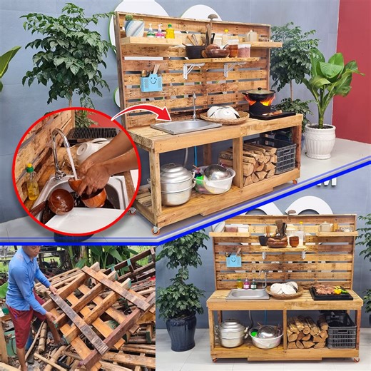 25K views · 192 reactions | From Used Pallets to Amazing Mini Kitchen, Storage and More | Random Crafts | Facebook