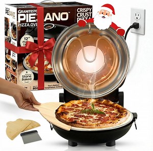 Granitestone Piezano Crispy Crust Pizza Oven – 12 Inch Electric Pizza Oven Indoor Countertop Maker with Ceramic Stone Heats up to 800˚F for Stone Baked Pizzeria Style at Home As Seen on TV Product