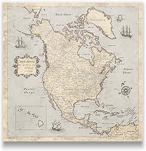Push Pin North America Map Board - With Push Pins to Mark North America Travel - Handmade in Ohio, USA - Design: Rustic Vintage
