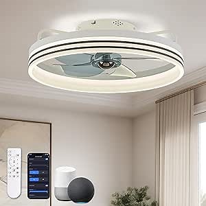 LUDOMIDE Smart Ceiling Fan with Lights, Alexa/Google Assistant/APP Control, 20" Low Profile Fan with 6 Speeds, Bedroom, Living Room, Patio