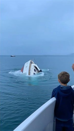 "Shocking Moment: Yacht Capsizes Near Cruise Ship! #BoatAccident #OceanRescue"