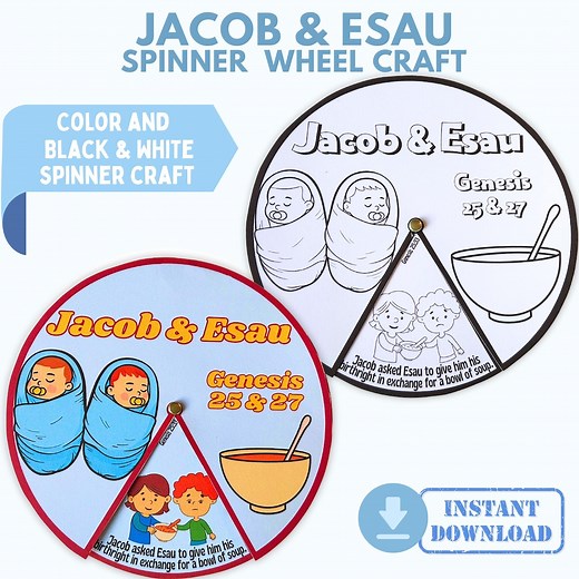 Printable Jacob and Esau Sunday School Craft, Coloring Spinner Wheel, Kids Ministry Bible Activity, Christian Homeschool Project PDF - Etsy