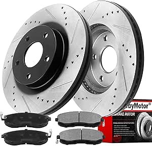 MotorbyMotor 283mm Rear Brake Kit Rotors and Ceramic Pads Replacement for Kia Optima, Hyundai Azera Sonata Disc Brake Rotors Drilled & Slotted E-Coating Brake Rotor & Brake Pad 12051021, 31424