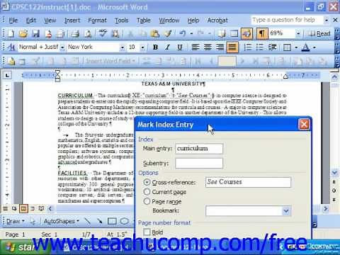 Word 2003 Tutorial Creating an Index Microsoft Office Training Lesson 27.1