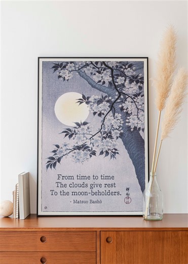 Matsuo Bashō Haiku Print, Moon and Blossom Japanese Poetry Wall Art - Etsy