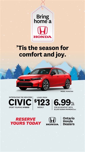 1.8K views | Hybrid efficiency? Check. Sporty? Check. Premium comfort and tech? Check, check. Add the 2026 Civic Sport Touring Hybrid to your holiday wish list. | Honda Canada | Facebook