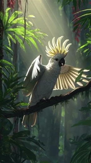 "White Parrot in Sun Rays | Serenity of the Rainforest"