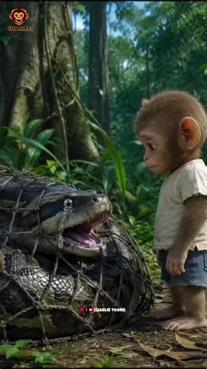 Charlie Bitten by a large snake , A Gorilla came to rescue him 😭 #dreamfaceai #monkey