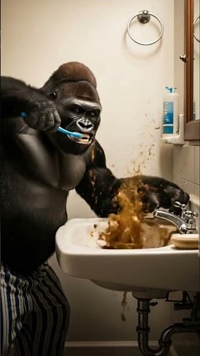 GORILLA BRUSHING HIS TEETH VS POO EXPLOSION😭😳 #explosion #gorilla #poop 🦍🙊❌💥