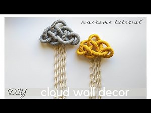 DIY macrame cloud wall hanging, macrame double coin knot pattern, nursery wall decor, tutorial #72