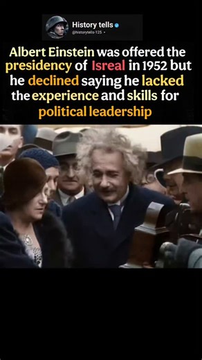 History Tells on Instagram: "Did you know the world’s most famous scientist almost became a world leader? 🤯 In 1952, Albert Einstein was officially offered the Presidency of Israel. ​His reason for saying no? He believed he was better with objects than with people. Talk about self-awareness! 🧠✨ ​What do you think—would a scientist make a better leader than a politician? 👇 #alberteinstein #isrealhistory #history #historyfacts"