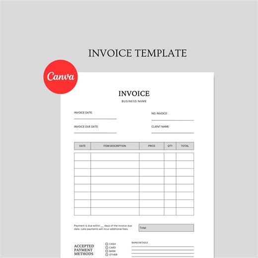 Simple Business Invoice Template | Editable Canva Design - Etsy UK