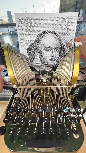 Some typewriter ASMR for you from a 126 years old machine. My typewriter art of Shakespeare, which I created using this machine from 1898; an Oliver No. 2 - the oldest working machine in my collection of 100 typewriters and counting. #artistsoftiktok #shakespeare #asmr #asmrart #artwork