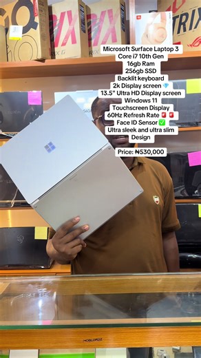 Microsoft Surface Laptop 3 with Core i7 10th Gen, 16gb Ram 256gb SSD Backlit keyboard Face ID Sensor and Touchscreen Display Price : ₦530,000 To Place order Send a Dm or Whatsapp 08168343422 We are Located at Shop SC6A OLD BANEX PLAZA WUSE 2 ABUJA. #abujalaptopstore #microsoftsurfacelaptop3 #microsoftsurface #laptopstoreinabuja #abujalaptops