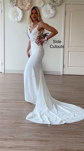 31K views · 89 reactions | ✨Five things we love about this gown: An illusion back that adds a romantic feel. Stretch fabric is needed for comfort. Side cutouts give the illusion of a smaller waist. A corseted top gives an edgy feel to the dress. #romanticwedding #romanticweddingdress #wedspiration #instabride | Flares bridal | Facebook