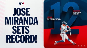 MAKE IT 12! Jose Miranda has hits in 12 straight at-bats, the longest streak in the Expansion Era (since 1961). | MLB