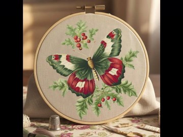 Festive Butterfly With Holly Cross Stitch Pattern, Nature Decorative PDF - Etsy