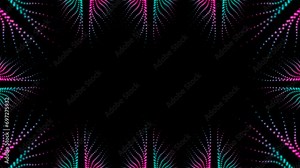 The pink-blue fractal animation is like a frame with space for text. Digital loop video.