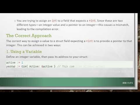 Understanding the Error: Cannot use 1 (type int) as type *int in field value in Go