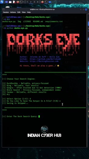🔍 Dorks-Eye – Google Dorks in Action 🛡️ Discover how Google Dorks can be used for cybersecurity research and security awareness 💻🌐 Learn how exposed files, open directories, and misconfigurations are found — to secure them, not exploit them 🔐✅ 📚 Educational purpose only 🛑 Authorized testing & ethical learning ⚠️ No illegal activity Knowledge is power — use it responsibly 💡🛡️ #CyberSecurity #GoogleDorks #EthicalHacking #InfoSec #SecurityAwareness OSINT 🔥 | Indian Cyber Hub
