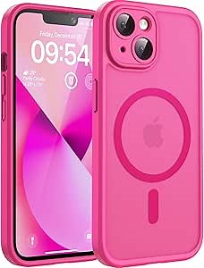 TOCOL for iPhone 13 Case, Full Camera Protection, Compatible with Magsafe, Drop Protection, Translucent Magnetic Matte Phone Case for iPhone 13 6.1 inch (Hot Pink)