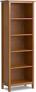 SIMPLIHOME Warm Shaker Bookcase - 72 inch Tall 5-Shelf Solid Wood Bookshelf in Light Golden Brown, Transitional Storage for Living Room, Study Room or Office with Adjustable Shelves and Tapered Legs