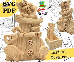 Snowman Box Scroll Saw Pattern, Christmas Decor (PDF, SVG)