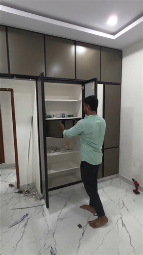 Modern Coffee Silver Aluminum Wardrobe Design 2026 | Sliding & Open Doors 🛠️ #shorts #interiordesign