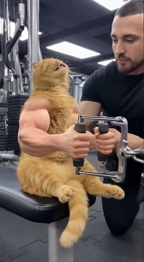 Meet the Buff Cat Who's Training 😂💪 #BuffCat #GymCat #MuscularCat #FunnyAnimals #CatWorkout