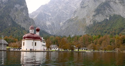St. Bartholoma church on the shore of Konigssee lake in Germany