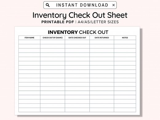Inventory Sign Out Sheet Checkout Form, Print and Write PDF, Worksheets Designed to Track Assets Checked Out and Returned, Small Business - Etsy